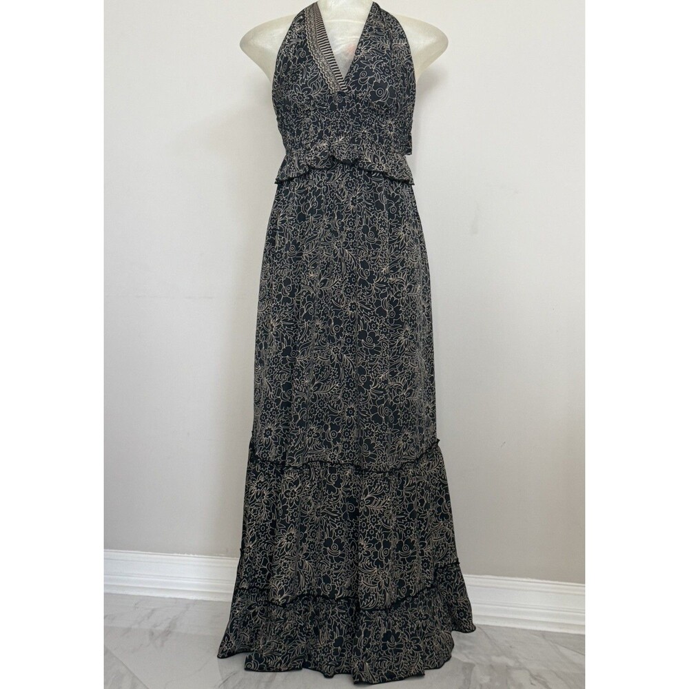 Earthbound Trading Co Dress Women M Brown Black Beige Print Maxi Boho